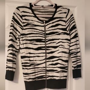 Navy Blue and White Zebra Print Women's Sweater